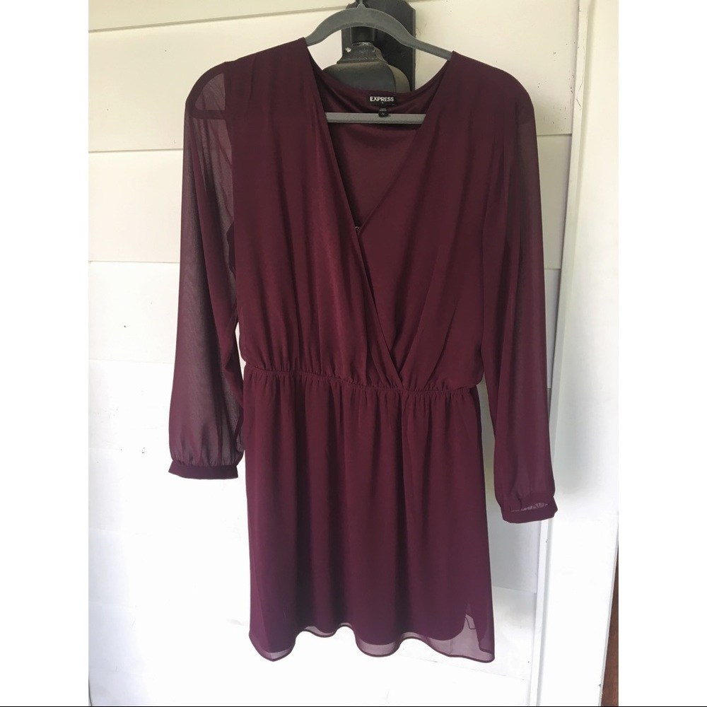 ✨Express✨ Wine Sheer Sleeve Dress